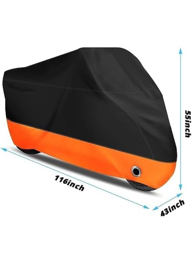 Motorcycle Cover,All Season Black&Orange Waterproof Outdoor Sun Motorcycle Cover,Fits up to 116" Motors(XXXL) - Image 3