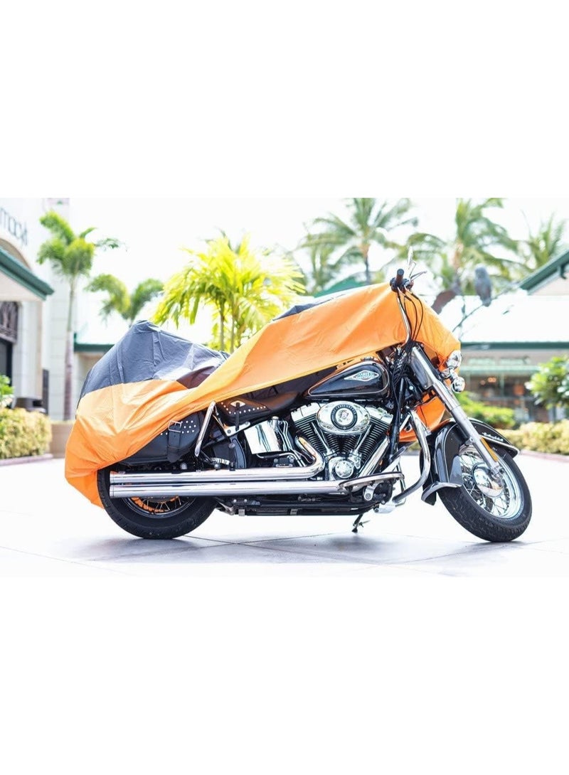 Motorcycle Cover,All Season Black&Orange Waterproof Outdoor Sun Motorcycle Cover,Fits up to 116" Motors(XXXL) - Image 5