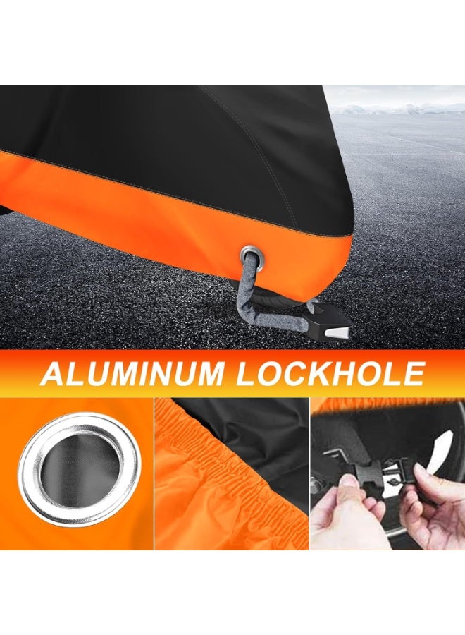 Motorcycle Cover,All Season Black&Orange Waterproof Outdoor Sun Motorcycle Cover,Fits up to 116" Motors(XXXL) - Image 4