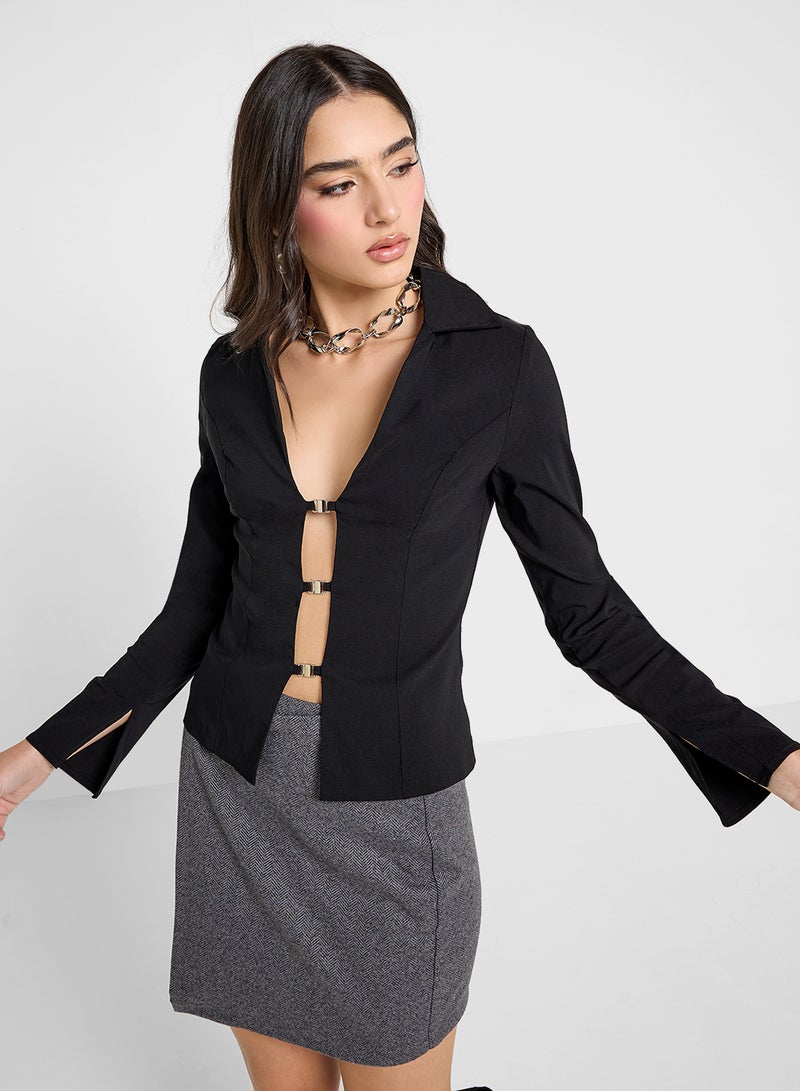 Ginger Plunge Neck Fitted Shirt - Image 1