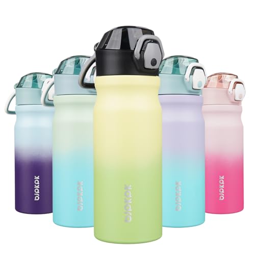 BJPKPK Insulated Water Bottle 18oz Stainless Steel Water Bottles with Straw and Carry Handle Double Wall Metal Thermal FlaskLime - Image 1