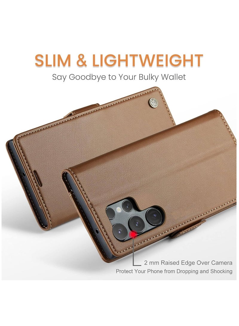SYOSI Wallet Case for Samsung S23 Ultra with RFID Blocking for Women Men, PU Leather Case for Samsung Galaxy S23 Ultra with Card Holder, Durable Kickstand Shockproof Case for Galaxy S23 Ultra 5G (Brown)  - Image 5