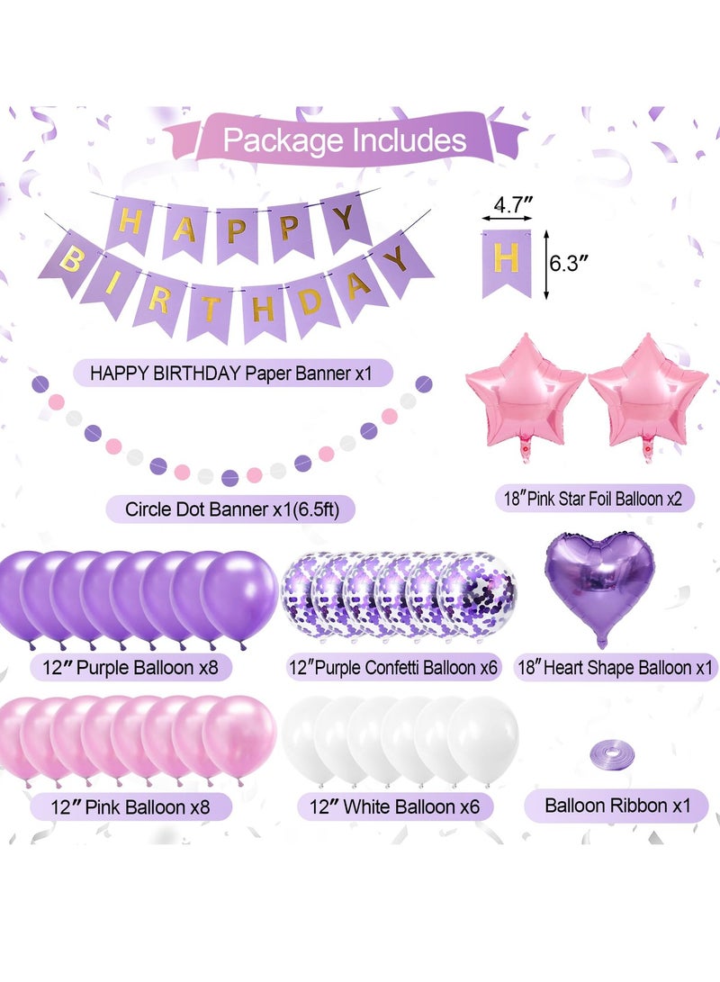 Mordely Purple Birthday Party Decorations for Girls Women Butterfly Birthday Party Decorations Supplies Happy Birthday Banner Pink and Purple Balloons Purple Pompom Flower Confetti Ribbons - Image 2