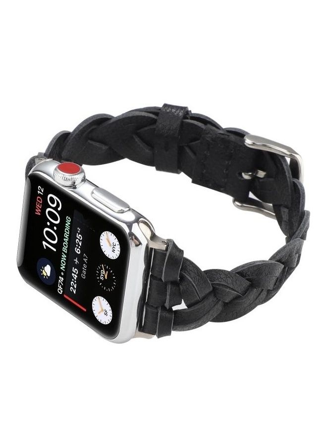 NIBEMINENT Leather Woven Single Loop Watch Wrist Strap For Apple Series 7/6/SE/5/4/3/2/1 45/44/42mm Black - Image 5