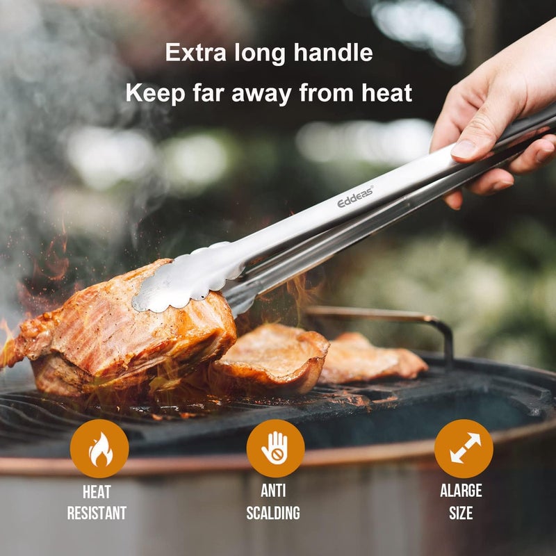 Eddeas Grill Tongs, 17 Inch Extra Long BBQ Tongs, Heat Resistant 600 Degrees Stainless Steel tongs, Kitchen Metal Locking Tongs for Cooking, Grilling, Outdoor Barbecue - Image 2