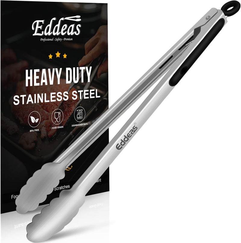 Eddeas Grill Tongs, 17 Inch Extra Long BBQ Tongs, Heat Resistant 600 Degrees Stainless Steel tongs, Kitchen Metal Locking Tongs for Cooking, Grilling, Outdoor Barbecue - Image 1