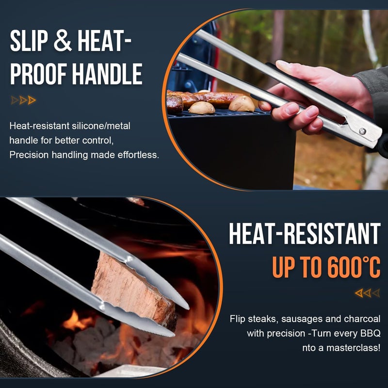 Eddeas Grill Tongs, 17 Inch Extra Long BBQ Tongs, Heat Resistant 600 Degrees Stainless Steel tongs, Kitchen Metal Locking Tongs for Cooking, Grilling, Outdoor Barbecue - Image 3