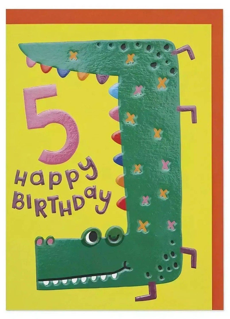 Raspberry Blossom Zoopa Doopa Crocodile 5th Happy Birthday Greeting Card (12.5 x 17.5 cm)