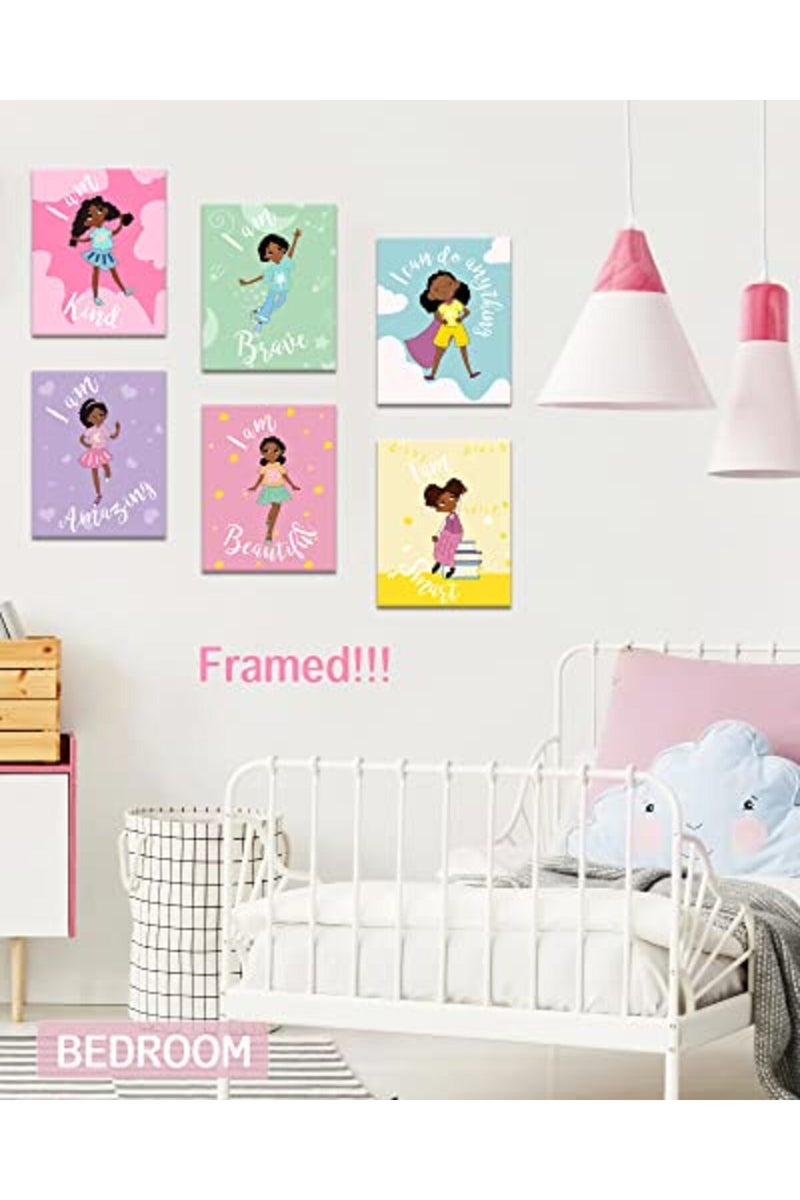 Drsoum Girls Room Decor Black Girl Wall Painting Art Decor - Motivational Black Girl Posters - Inspirational Art Paint for Kids Teen Girls Room Wall Decorations (Framed, 8 x 10 Inch x 6pcs) - Image 3