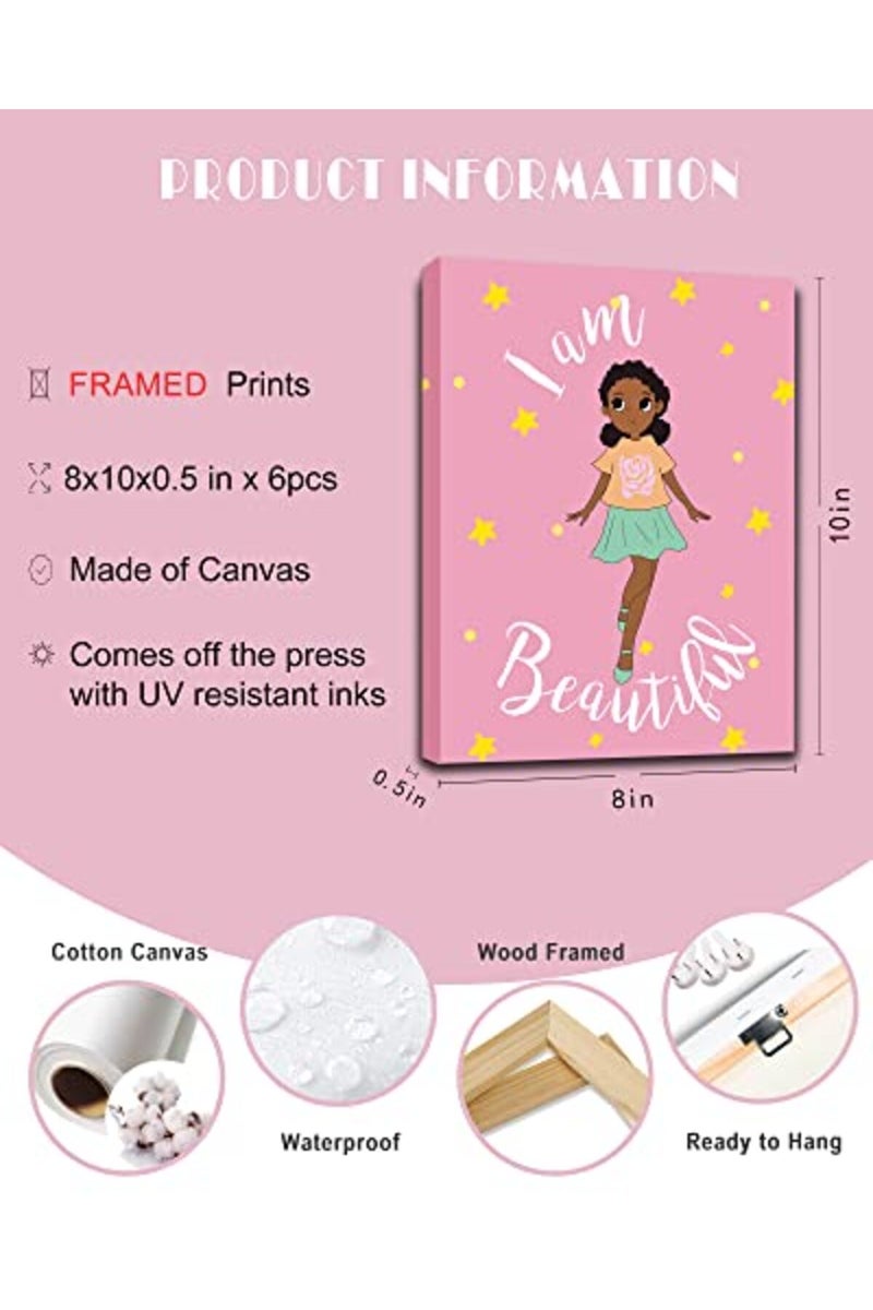 Drsoum Girls Room Decor Black Girl Wall Painting Art Decor - Motivational Black Girl Posters - Inspirational Art Paint for Kids Teen Girls Room Wall Decorations (Framed, 8 x 10 Inch x 6pcs) - Image 2