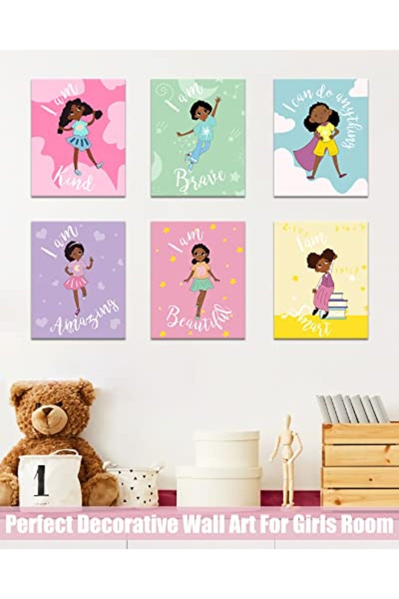 Drsoum Girls Room Decor Black Girl Wall Painting Art Decor - Motivational Black Girl Posters - Inspirational Art Paint for Kids Teen Girls Room Wall Decorations (Framed, 8 x 10 Inch x 6pcs) - Image 4