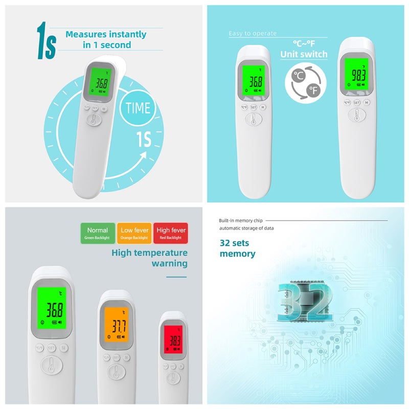 Infrared Thermometer White 3-Color Backlight 1.3-Inch Large LCD Screen - 32-Set Data Storage Body Thermometer for Home Healthcare & Surface Temperature Measurement - Image 4