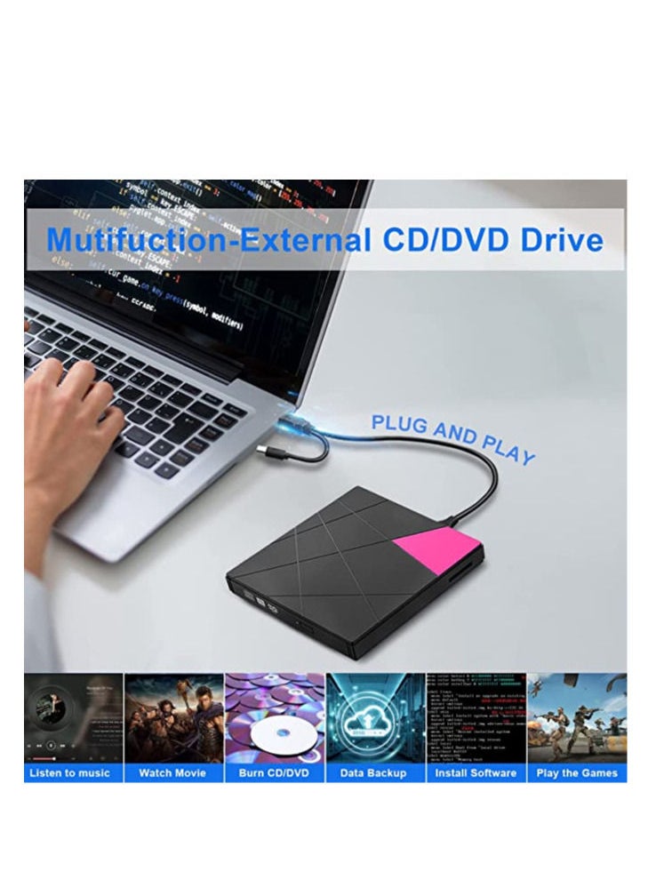 Arabest - External CD DVD Drive for Laptop, High Speed USB 3.0 Type-C DVD+/-RW Burner CD ROM External Drive Optical Disk Reader Writer, Portable DVD Player Compatible with Desktop PC Mac OS Linux Windows - Image 1
