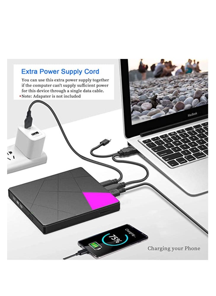Arabest - External CD DVD Drive for Laptop, High Speed USB 3.0 Type-C DVD+/-RW Burner CD ROM External Drive Optical Disk Reader Writer, Portable DVD Player Compatible with Desktop PC Mac OS Linux Windows - Image 1