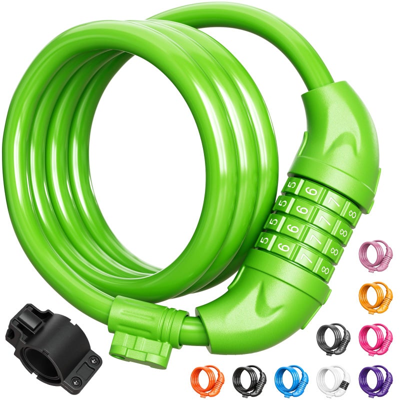 Titanker Bike Lock, 4 Feet Security Resettable Combination Coiling Bike Cable Locks with Mounting Bracket, 1/2 Inch Diameter (Green) - Image 1
