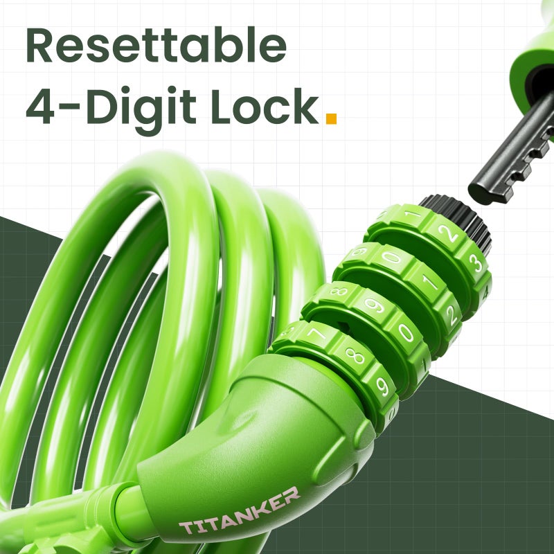 Titanker Bike Lock, 4 Feet Security Resettable Combination Coiling Bike Cable Locks with Mounting Bracket, 1/2 Inch Diameter (Green) - Image 2