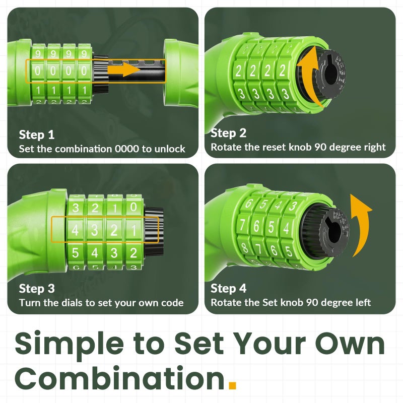 Titanker Bike Lock, 4 Feet Security Resettable Combination Coiling Bike Cable Locks with Mounting Bracket, 1/2 Inch Diameter (Green) - Image 4