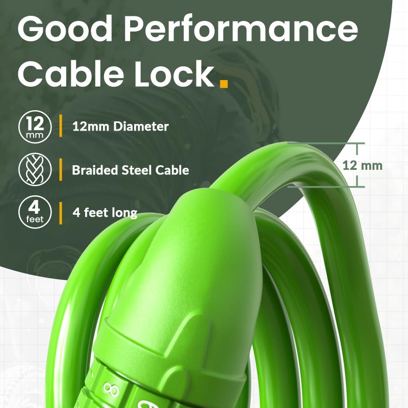 Titanker Bike Lock, 4 Feet Security Resettable Combination Coiling Bike Cable Locks with Mounting Bracket, 1/2 Inch Diameter (Green) - Image 3