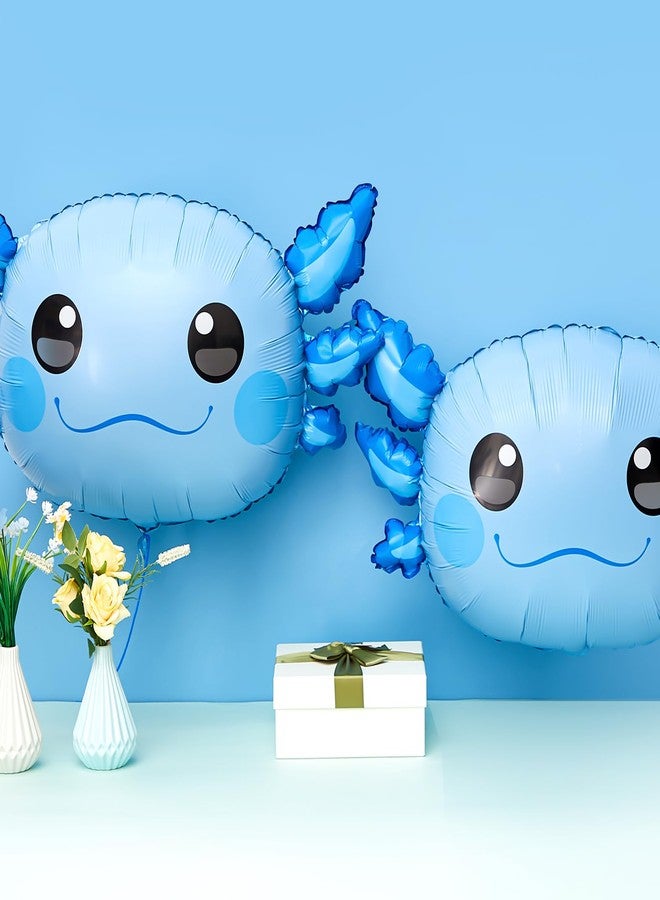 PullCrease 12 Pcs 34 Inch Axolotl Balloon Axolotl Birthday Party Decorations Aluminum Foil Inflatable Summer Supplies for Beach Themed Favor (Blue) - Image 5