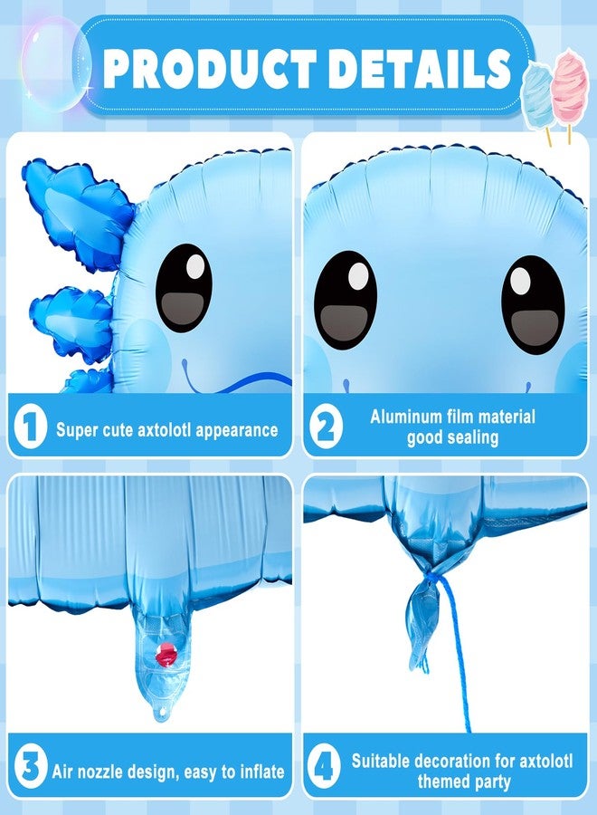 PullCrease 12 Pcs 34 Inch Axolotl Balloon Axolotl Birthday Party Decorations Aluminum Foil Inflatable Summer Supplies for Beach Themed Favor (Blue) - Image 4
