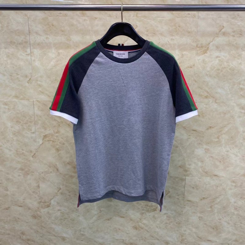 Tb Arrival Ribbon Contrast Striped Short Sleeve Men'S And Women'S Couples Casual Fashion All-Match T-Shirt - Image 1