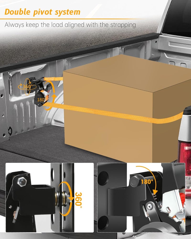 EXODIOS Dual-Pivot Retractable Truck Bed Ratchet Straps for Ford F150, Multi-Angle Rotation Bed Mounted Retractable Tie Down Straps Compatible with 2015-2025 Ford F-150 F250 F350 F450 - Image 4
