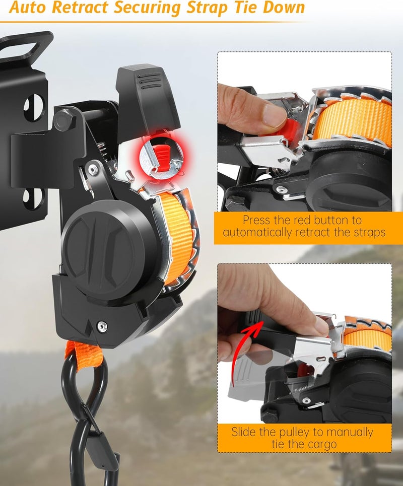 EXODIOS Dual-Pivot Retractable Truck Bed Ratchet Straps for Ford F150, Multi-Angle Rotation Bed Mounted Retractable Tie Down Straps Compatible with 2015-2025 Ford F-150 F250 F350 F450 - Image 5
