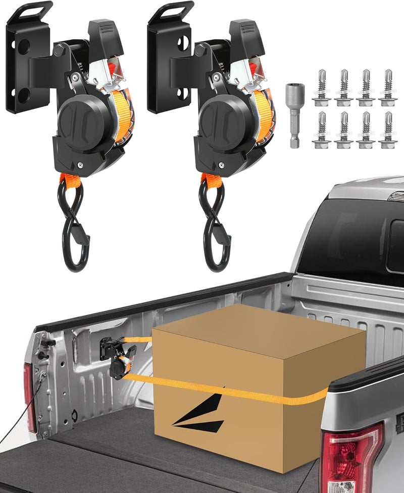 EXODIOS Dual-Pivot Retractable Truck Bed Ratchet Straps for Ford F150, Multi-Angle Rotation Bed Mounted Retractable Tie Down Straps Compatible with 2015-2025 Ford F-150 F250 F350 F450 - Image 1