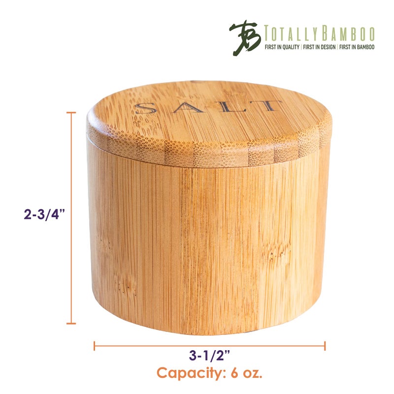 Totally Bamboo صندوق ملح من الخيزران مع غطاء دوار مغناطيسي، سعة 6 أونصات، "ملح" منقوش على الغطاء - Image 5
