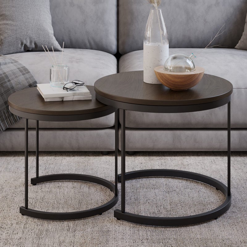Lavish Home Nesting Coffee Table Set  Set of 2 Small Round Tables Nest Together for Saving Space  Modern Industrial Living Room Tables by Lavish Home Brown 