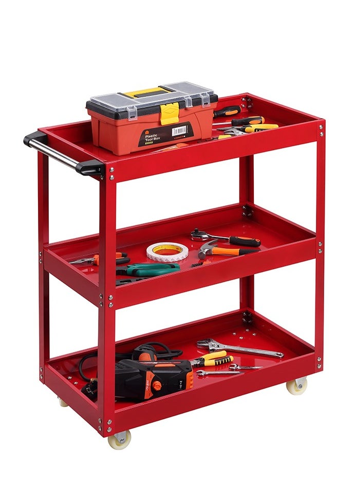 LAWAZIM - Tool Cart with Aluminum Pipes -3 Tier Red and Black- Mobile Tool Organizer with Swivel Caster Wheels, Sturdy Shelves, and Dividers -Ideal for Workshop, Garage, DIY Projects, and Industrial Use - Image 1