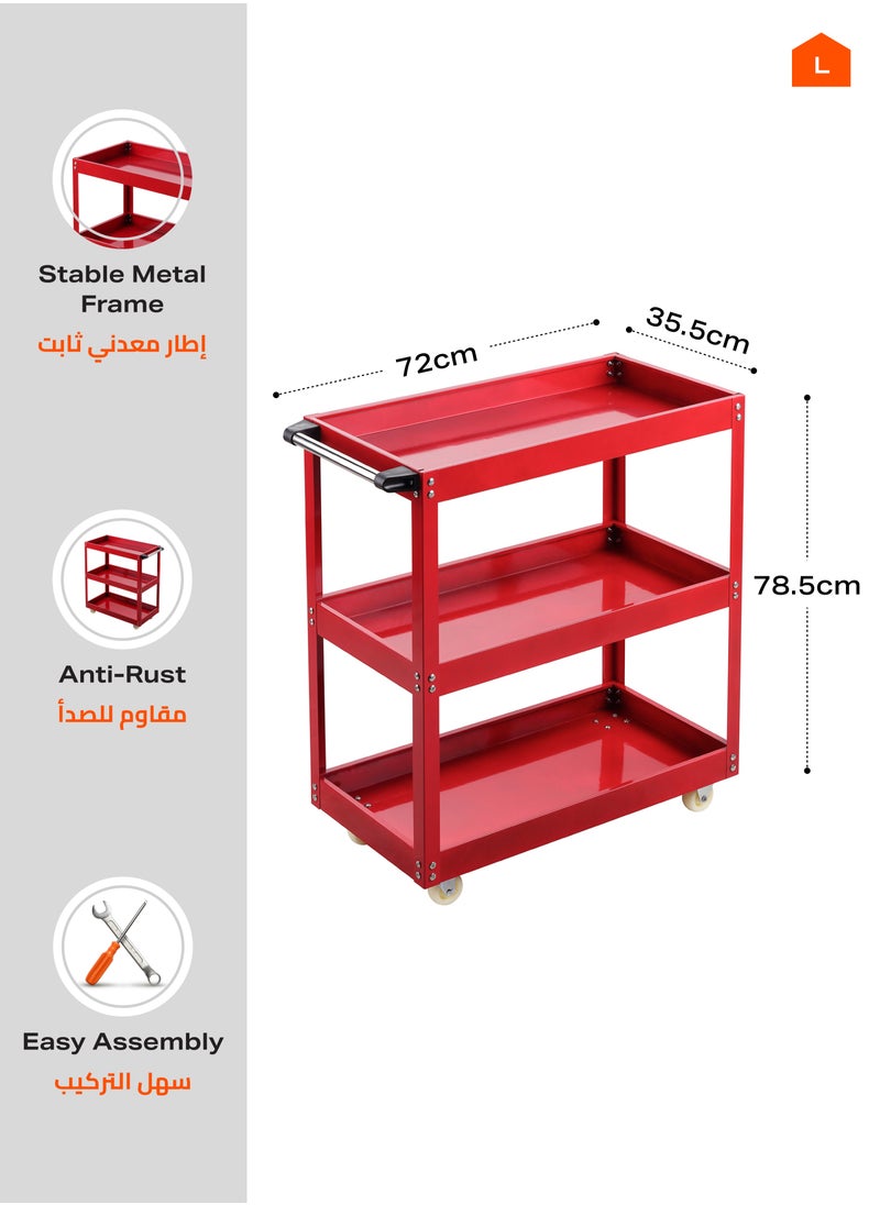 LAWAZIM - Tool Cart with Aluminum Pipes -3 Tier Red and Black- Mobile Tool Organizer with Swivel Caster Wheels, Sturdy Shelves, and Dividers -Ideal for Workshop, Garage, DIY Projects, and Industrial Use - Image 1