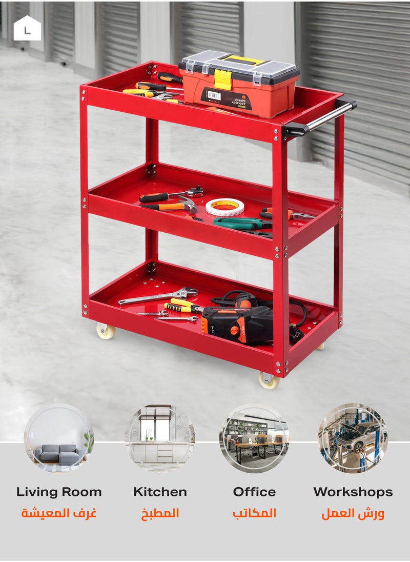 LAWAZIM - Tool Cart with Aluminum Pipes -3 Tier Red and Black- Mobile Tool Organizer with Swivel Caster Wheels, Sturdy Shelves, and Dividers -Ideal for Workshop, Garage, DIY Projects, and Industrial Use - Image 1