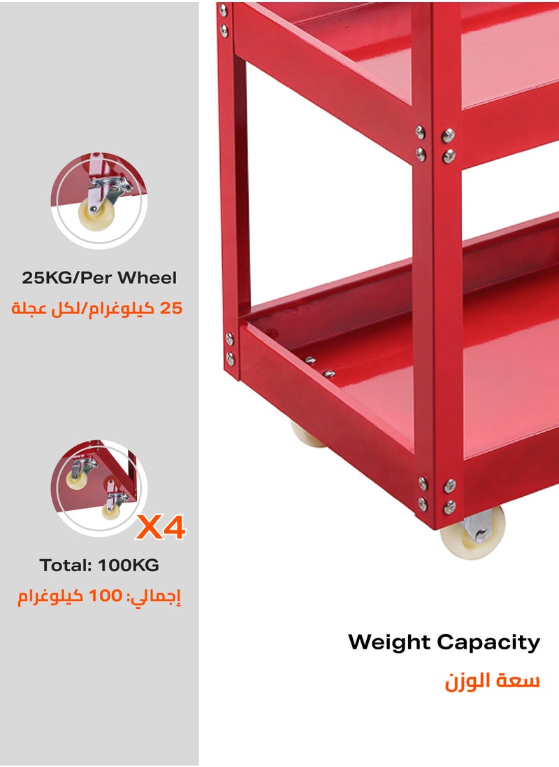 LAWAZIM - Tool Cart with Aluminum Pipes -3 Tier Red and Black- Mobile Tool Organizer with Swivel Caster Wheels, Sturdy Shelves, and Dividers -Ideal for Workshop, Garage, DIY Projects, and Industrial Use - Image 1