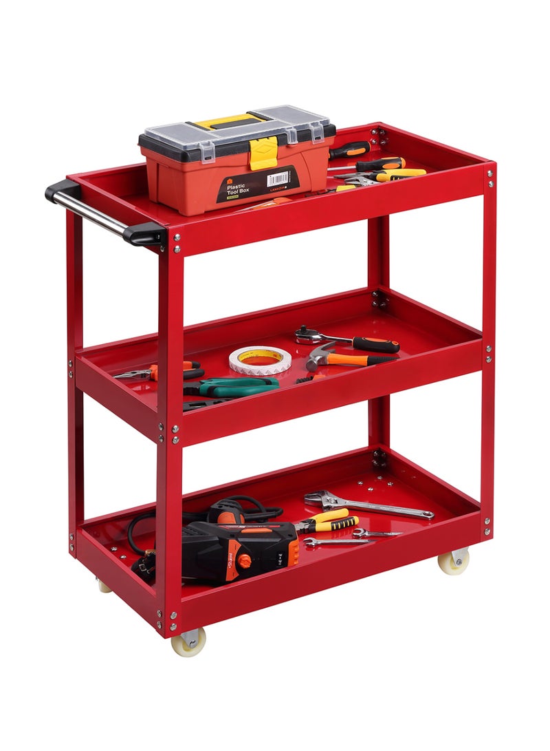 LAWAZIM Pro7 Tool Cart with Aluminum Pipes -3 Tier Red and Black- Mobile Tool Organizer with Swivel Caster Wheels, Sturdy Shelves, and Dividers -Ideal for Workshop, Garage, DIY Projects, and Industrial Use - Image 1