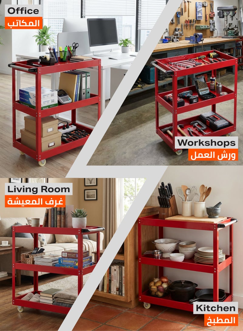 LAWAZIM Pro7 Tool Cart with Aluminum Pipes -3 Tier Red and Black- Mobile Tool Organizer with Swivel Caster Wheels, Sturdy Shelves, and Dividers -Ideal for Workshop, Garage, DIY Projects, and Industrial Use - Image 3
