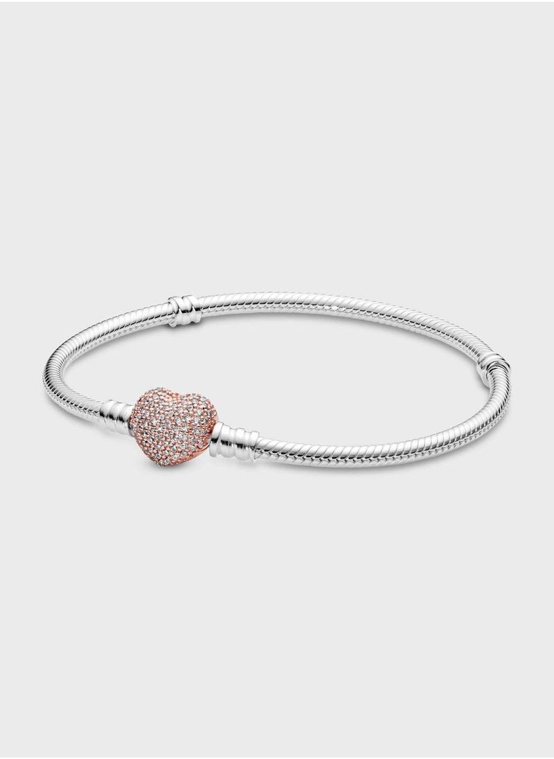 PANDORA Pandora Moments PavÃ© Heart Snake Chain Bracelet  - Image 1