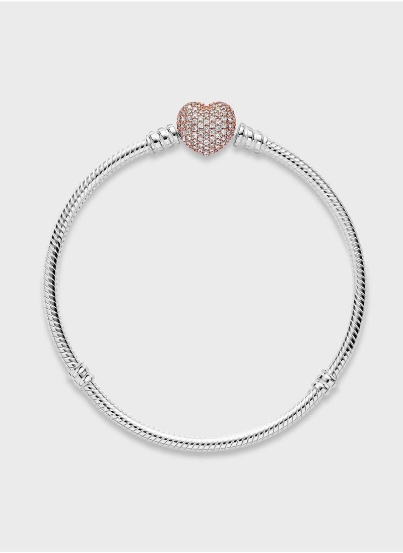 Pandora Moments PavÃ© Heart Snake Chain Bracelet - Image 4