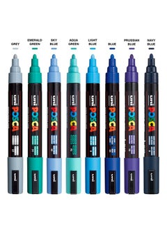 POSCA Markers Set, 8 Medium Paint Markers 5M - Cool Tones - Grey, Emerald Green, Sky Blue, Aqua Green, Light Blue, Blue, Prussian Blue, Navy Blue  - Image 2