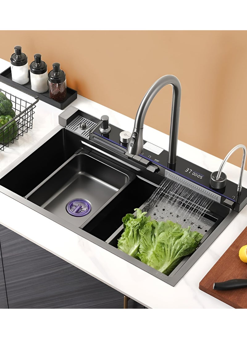 milano Kitchen Sink with 5-Piano Switch|304 Grade Stainless Steel Sink with Waterfall&Pull-down Faucet|LED Digital Display & RO Tap|360° Pull-out Faucet|Hot & Cold Control Handwheel  - Image 1