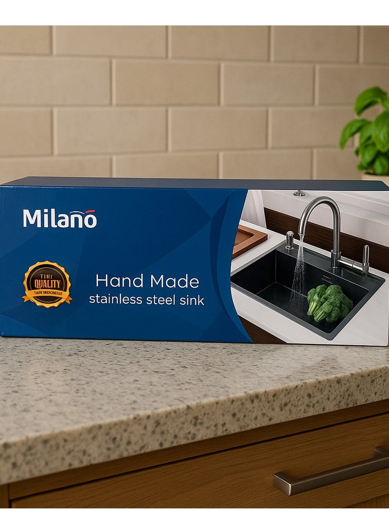 milano Kitchen Sink with 5-Piano Switch|304 Grade Stainless Steel Sink with Waterfall&Pull-down Faucet|LED Digital Display & RO Tap|360° Pull-out Faucet|Hot & Cold Control Handwheel  - Image 3