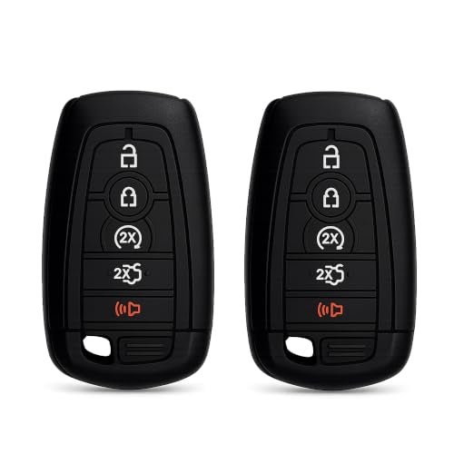 Autobase Silicone Key Fob Cover Compatible with 2025 2024 Ford Explorer Mustang Expedition Bronco F150 Raptor Fusion F250 F350 F450 F550 Edge Car Accessory Key Protection Case 2 Pcs Black - Image 1