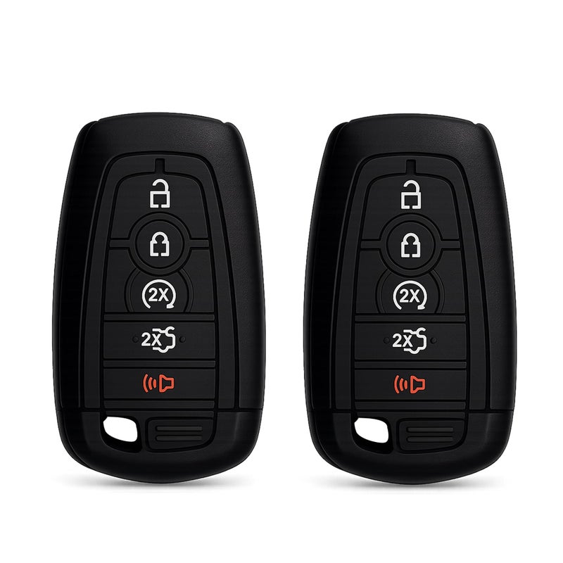 Autobase Silicone Key Fob Cover Compatible with 2025 2024 Ford Explorer Mustang Expedition Bronco F150 Raptor Fusion F250 F350 F450 F550 Edge Car Accessory Key Protection Case 2 Pcs Black - Image 3