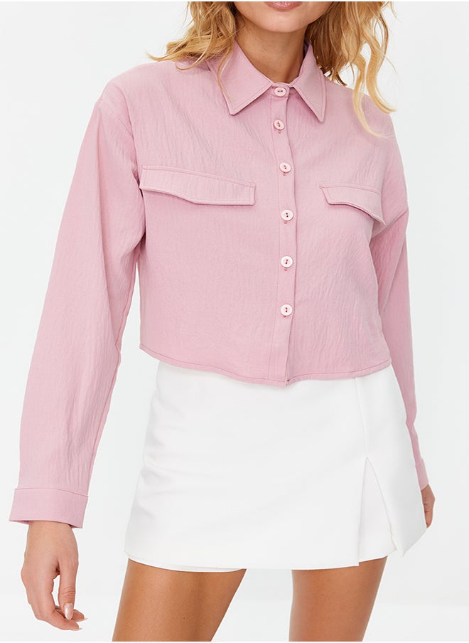trendyol - Pink Pocket Detailed Crop Aerobin Regular Fit Woven Shirt TWOSS22GO0715 - Image 1