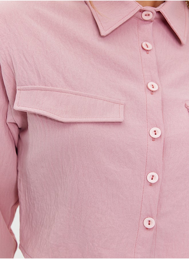 trendyol - Pink Pocket Detailed Crop Aerobin Regular Fit Woven Shirt TWOSS22GO0715 - Image 1