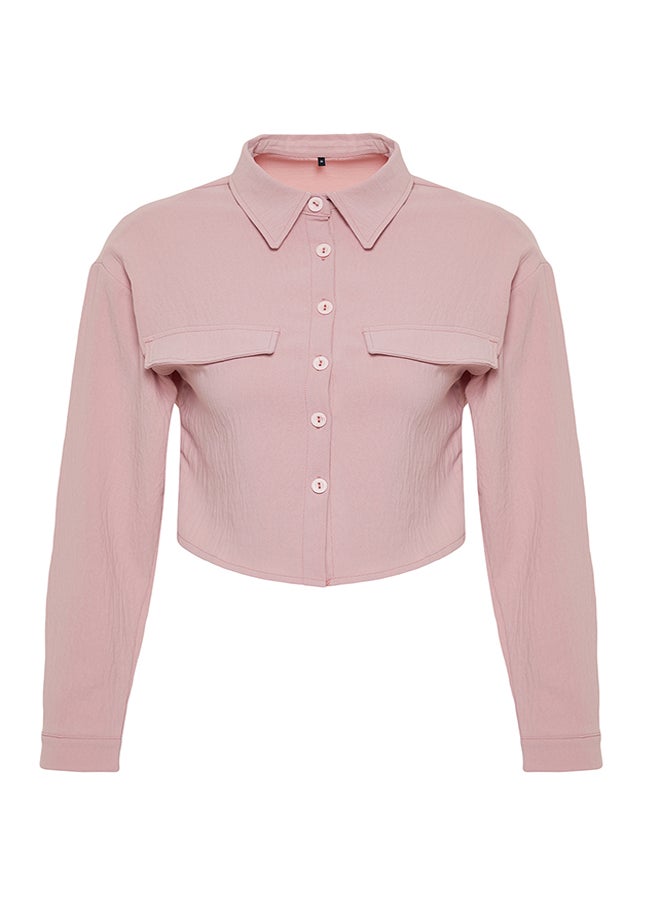 trendyol - Pink Pocket Detailed Crop Aerobin Regular Fit Woven Shirt TWOSS22GO0715 - Image 1