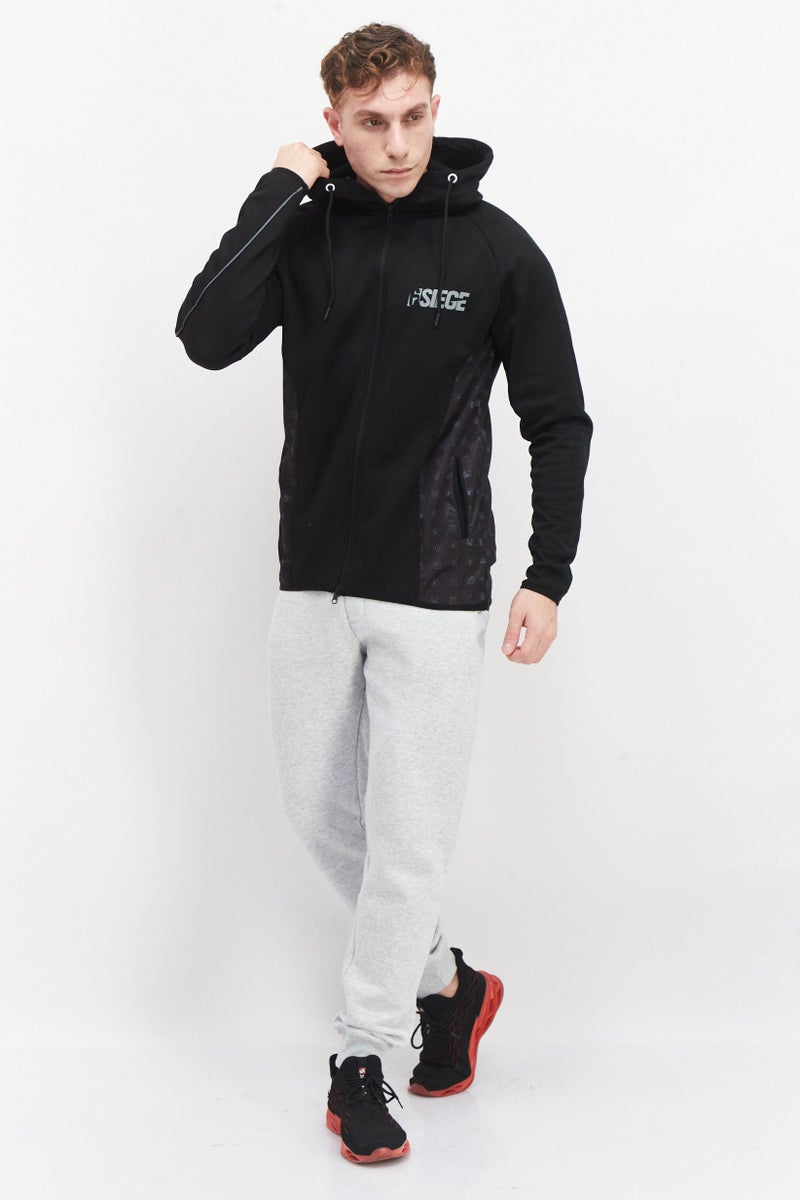 DIFUZED Men Hooded Graphic Printed Long Sleeves Sweatshirt, Black - Image 2