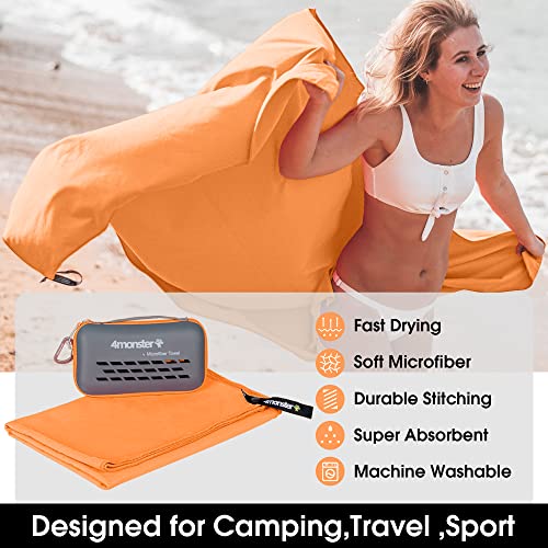 4Monster Camping Towels Super Absorbent, Fast Drying Microfiber Travel Towel, Quick Dry Ultra Soft Compact Gym Towel for Swimming Beach Hiking Yoga Travel Sports Backpack (59.00" x 30.00", Orange) - Image 2