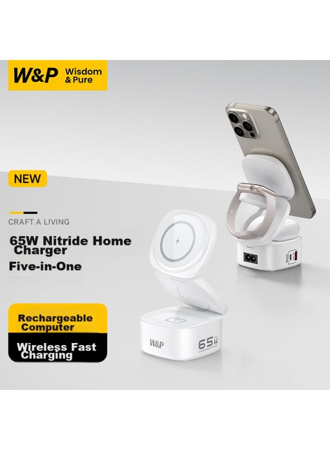 WP W&p Compatible With Apple Wireless Charger, 5-in 65w Gan Foldable Stand, Fast Charging For Iphone 16, Earphones, Watch, Macbook, Laptop, Wp - Image 1