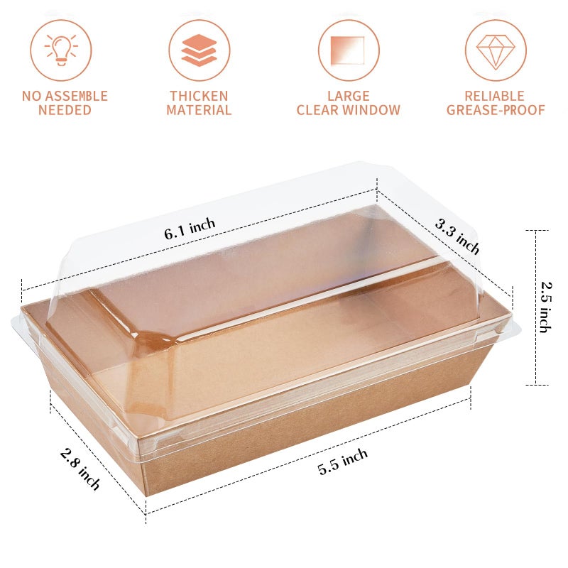 Ocmoiy Paper Charcuterie Boxes with Clear Lids, 50 Pack Disposable Sandwich Containers, Small Kraft Bakery Treat Boxes for 2 Cupcakes, Muffins, Hot Cocoa Bombs, Strawberries, To Go Desserts Boxes - Image 2